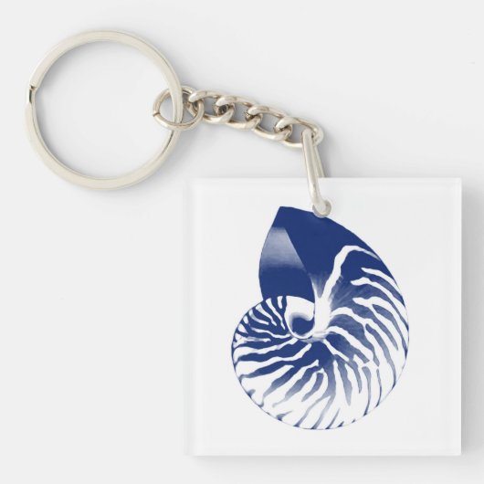 Nautilus shell - marineblauw en wit sleutelhanger (Voorkant)