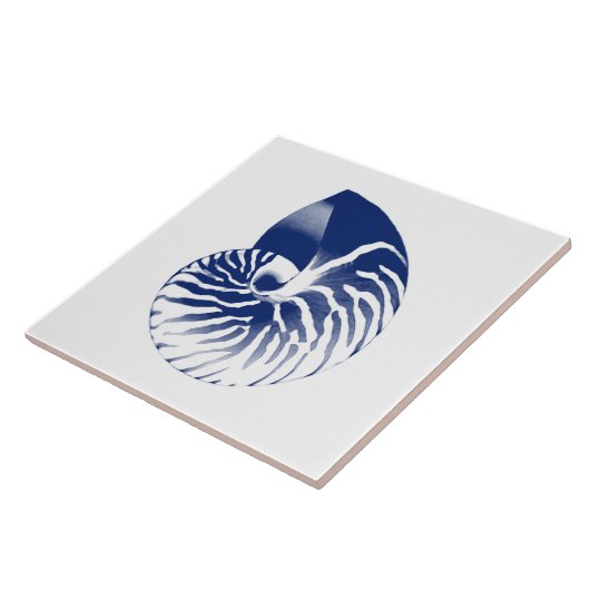 Nautilus shell - marineblauw en wit tegeltje (Zijkant)