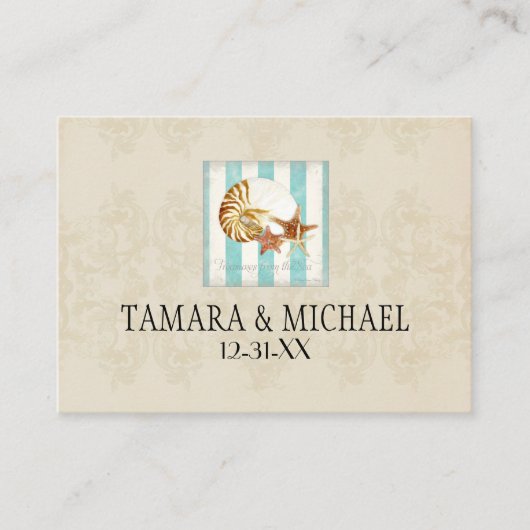 Nautilus Shell Ocean Striped Pattern Damask Beach Plaatskaartje (Voorkant)