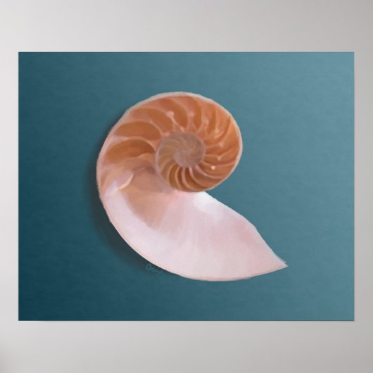 Nautilus Shell op Ocean Blue Fine Art Print (Voorkant)