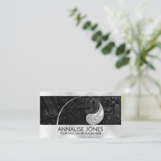 Nautilus Shell - Peal en Black Abalone Visitekaartje (Staand voorkant)