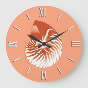 Nautilus shell - terracotta en white grote klok