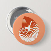 Nautilus shell - terracotta en white ronde button 7,6 cm (Voorkant /achterkant)