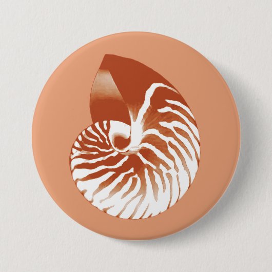 Nautilus shell - terracotta en white ronde button 7,6 cm (Voorkant)