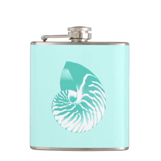 Nautilus shell - turquoise , aqua en white heupfles (Voorkant)