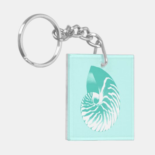Nautilus shell - turquoise , aqua en white sleutelhanger (Voorkant Links)