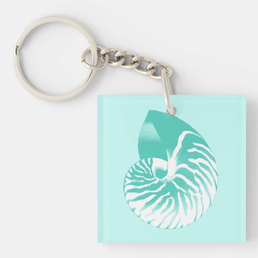 Nautilus shell - turquoise , aqua en white sleutelhanger (Voorkant)