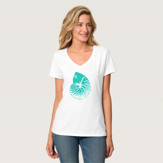 Nautilus shell - turquoise , aqua en white t-shirt (Voorkant volledig)