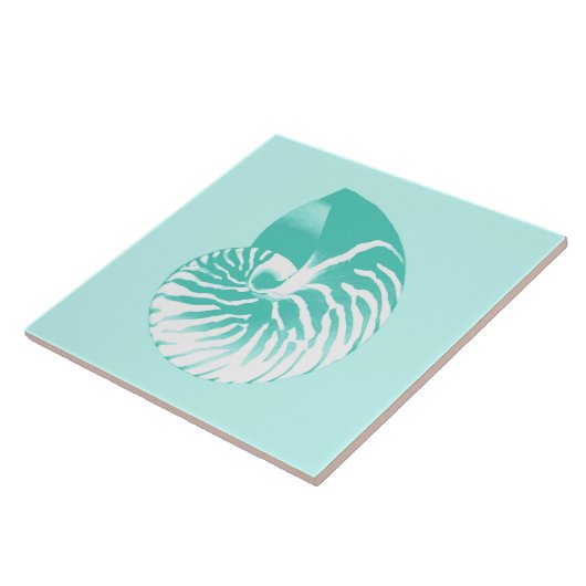 Nautilus shell - turquoise , aqua en white tegeltje (Zijkant)