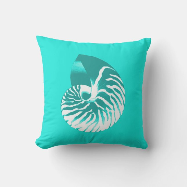 Nautilus Shell - Turquoise en Aqua Buitenkussen (Voorkant)