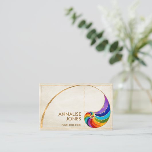 Nautilus Shell - Waterverf Chakra Colors Visitekaartje (Staand voorkant)