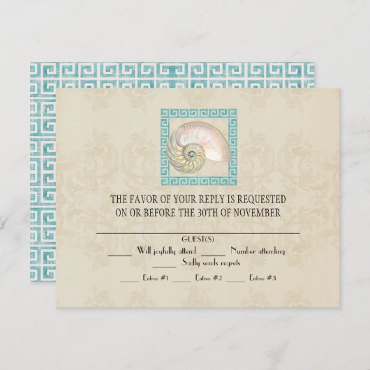 Nautilus Shell Waterverf Grieks Zeer belangrijk Da RSVP Kaartje (Voorkant / Achterkant)