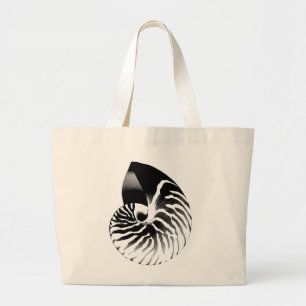 Nautilus shell - zwart, grijs en wit grote tote bag