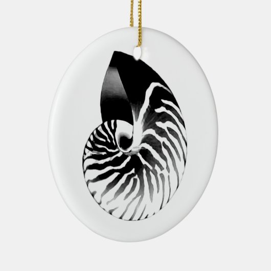 Nautilus shell - zwart, grijs en wit keramisch ornament (Rechts)