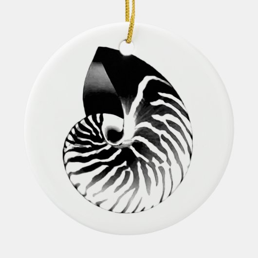 Nautilus shell - zwart, grijs en wit keramisch ornament (Voorkant)