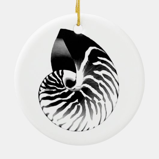 Nautilus shell - zwart, grijs en wit keramisch ornament (Achterkant)