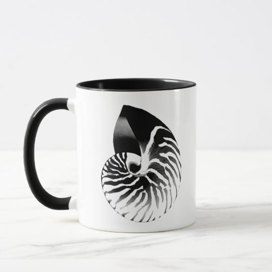 Nautilus shell - zwart, grijs en wit mok (Links)