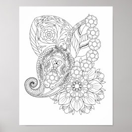 Nautilus Spiraal Bloemen Bladeren Mandala Kleurpla Poster