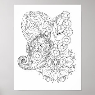 Nautilus Spiraal Bloemen Bladeren Mandala Kleurpla Poster