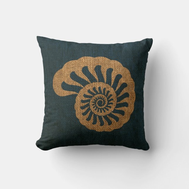 Nautilus Zee Shell in Rustic Deep Blue Kussen (Voorkant)