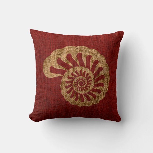 Nautilus Zee Shell in Rustic Nautical Red Kussen (Voorkant)