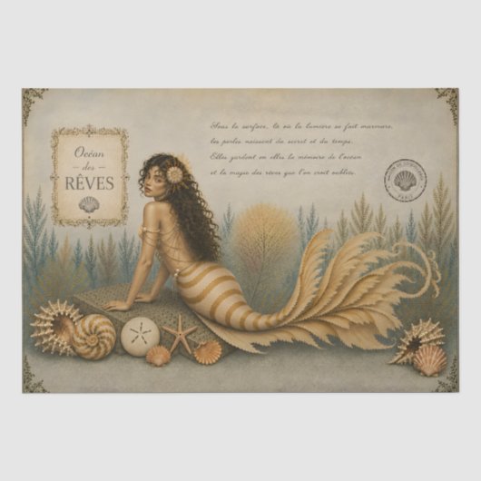 Nautilus Zeemeermin Decoupage Vintage Kust Strand Tissuepapier (Voorkant)
