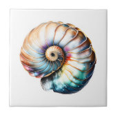 Nautilus zeeschelp iriserende 3D strand zee nautis Tegeltje (Voorkant)