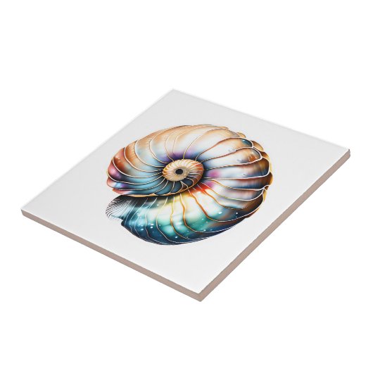 Nautilus zeeschelp iriserende 3D strand zee nautis Tegeltje (Zijkant)