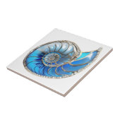 Nautilus zeeschelp oceaanblauw 3D diamant shimmer Tegeltje (Zijkant)