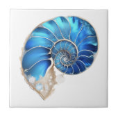 Nautilus zeeschelp oceaanblauw 3D shimmer strand Tegeltje (Voorkant)