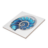 Nautilus zeeschelp oceaanblauw 3D strand nautisch Tegeltje (Zijkant)
