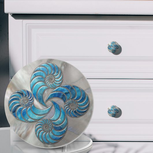 Nautilusschelp Blauwe Marmer en Parelmoer Keramische Knop