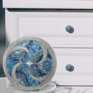Nautilusschelp Blauwe Marmer en Parelmoer Keramische Knop