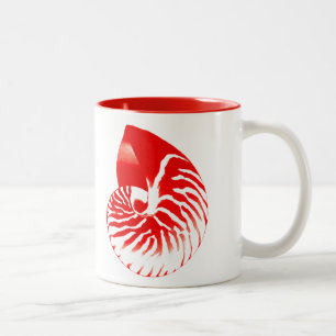 Nautilusschelp - donkerrood en wit tweekleurige koffiemok