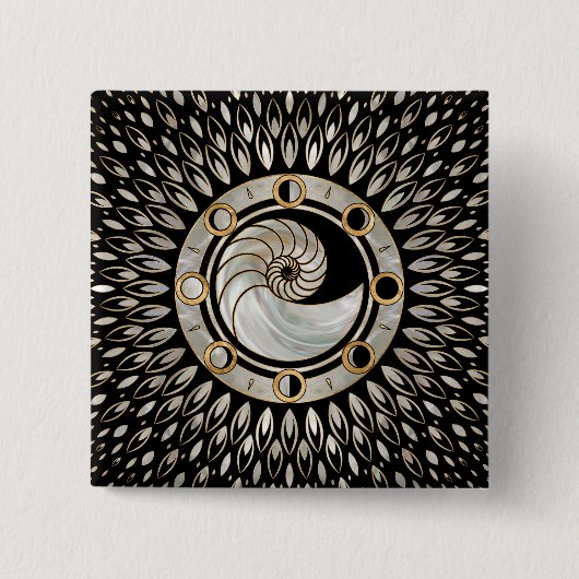 Nautilusschelp - Fasen van de maan Vierkante Button 5,1 Cm (Voorkant)