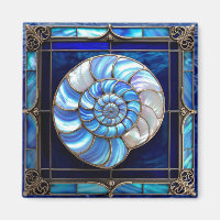 Nautilusschelp in blauwe glas-in-lood look