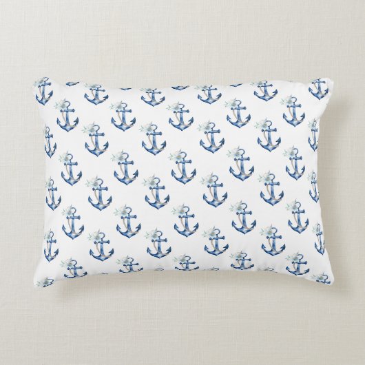 Nautisch Accentkussen | Waterverf Blauwe Anker Co Accent Kussen (Voorkant)