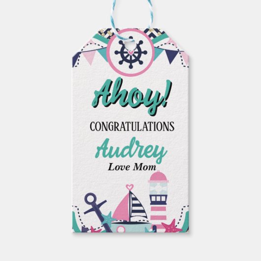 Nautisch Ahoy Baby Shower Cadeaulabel (Voorkant)