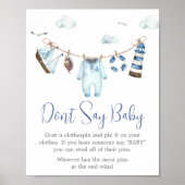Nautisch Ahoy Baby shower Zeg geen Baby Poster (Voorkant)