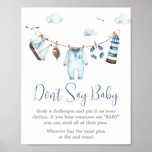 Nautisch Ahoy Baby shower Zeg geen Baby Poster (Voorkant)