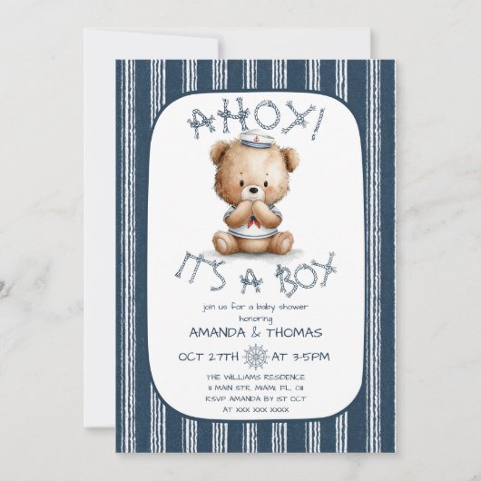 Nautisch Ahoy Beer Jongen Baby Shower  Kaart (Voorkant)