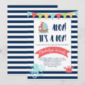 Nautisch Ahoy! Het is een jongen! Baby Shower Kaart (Voorkant / Achterkant)