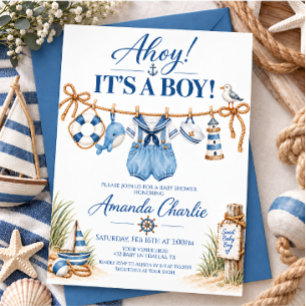 Nautisch Ahoy Het is een Jongen Babyfeest Kaart
