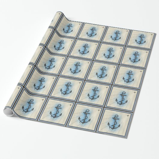 Nautisch Anchor Cadeaupapier (Uitgerold)