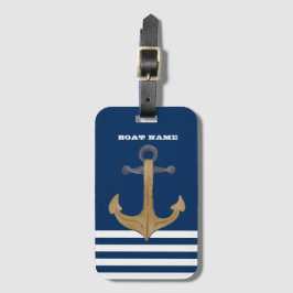 Nautisch,  Anchor Navy Blue Striped Bagagelabel