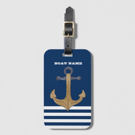Nautisch,  Anchor Navy Blue Striped Bagagelabel (Voorkant (verticaal))