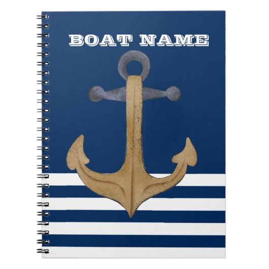 Nautisch, Anchor Navy Blue Striped Notitieboek (Voorkant)