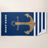 Nautisch,  Anchor Navy Blue Striped Strandlaken (Voorkant)