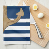 Nautisch,  Anchor Navy Blue Striped Theedoek (Quarter Fold)