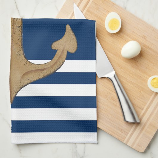 Nautisch, Anchor Navy Blue Striped Theedoek (Quarter Fold)